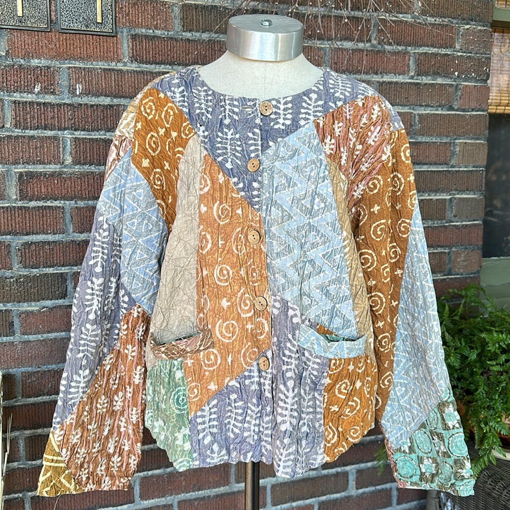 Sacred Threads Quilted Patchwork Boho Jacket/Blue… - image 1